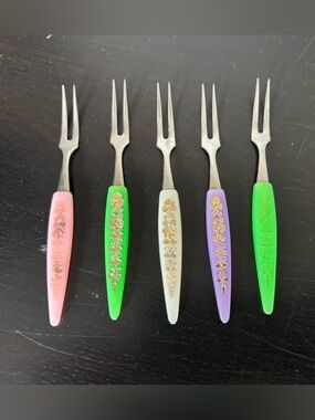 Vintage Colorful Floral Cocktail Fork Set - 5 Piece